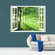 Wall Murals for Bedroom Fake Window View Forest Removable Wallpaper Peel and Stick Wall Stickers - 36x48 inches