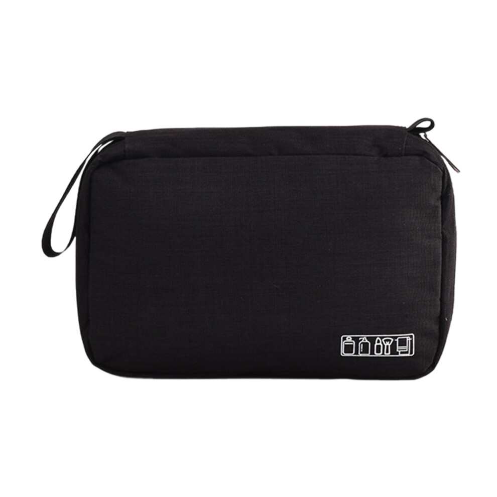 Black Makeup Bag Portable Hook Design Polyester Multiple Compartments Travel Cosmetic Organizer For Women