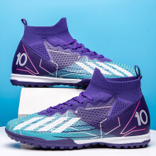 (PURPLE, 41) New Competition Turf Soccer Shoes Mens Womens TF Rubber Studs Professional Game Training Football Boots