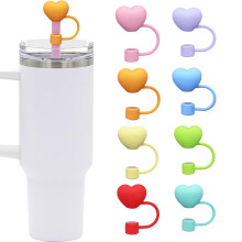Hariumiu 1/8Pcs 9-10MM Love Heart Silicone Straw Covers, Food Grade Reusable Dust-proof Tips for 30/40Oz Tumblers, Cute Cup Accessories
