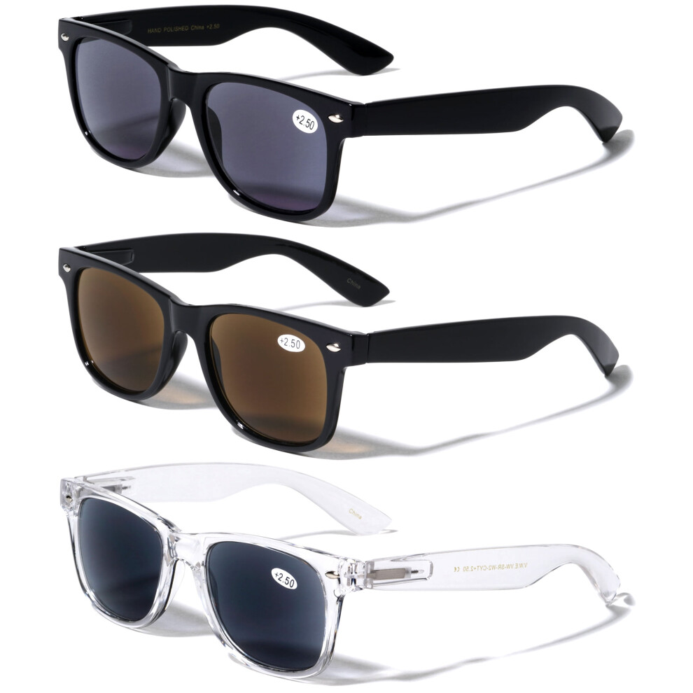 V.W.E. 3 Pairs Classic 80's Reading Sunglasses - Tinted Reader - Not Bifocal - Unisex 4.00
