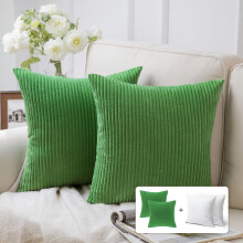 Fluffy Corduroy Velvet Solid Color Suqare Cusion Accent Decorative Throw Pillow for Couch, 22" x 22", Green, 2 Pack