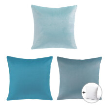 Phantoscope Designer's Choice Decorative Throw Pillow Bundle Set, Light Blue Gradient Silky Velvet Series Covers with inserts, 18" x 18", 3 Pack
