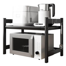 Adjustable Stainless Steel Microwave Shelf with Dual Layer Storage Rack for Kitchen Counter