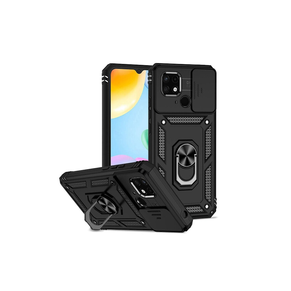Skalo Compatible With Xiaomi Redmi 10C Armor Hybrid Metal Ring Camera Slider - Black 9389440351646