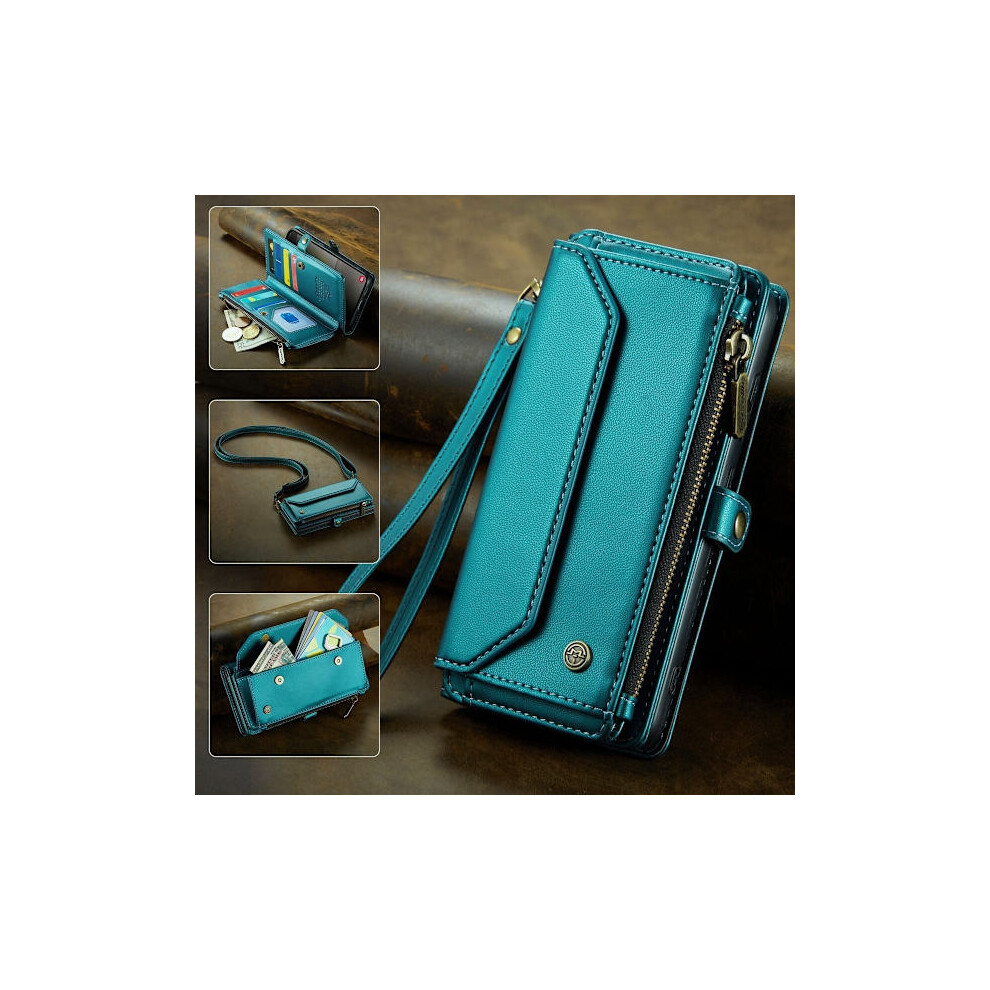 (For Compatible With Samsung A53 5G) Caseme Cross Body Mobile Wallet With Card Slots And Zipper Pocket, Anti-Collision Protection Sea Green 9389440351530