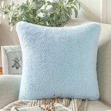 Phantoscope Deluxe Soft Faux Rabbit Fur Series Decorative Throw Pillow, 18" x 18", Light Blue, 1 Pack
