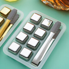 Stainless Steel Ice Cubes, 8PC Cold Stone Rocks with Clamp, Reusable for Chilling Beverages - Compatible with Home Bar Tools