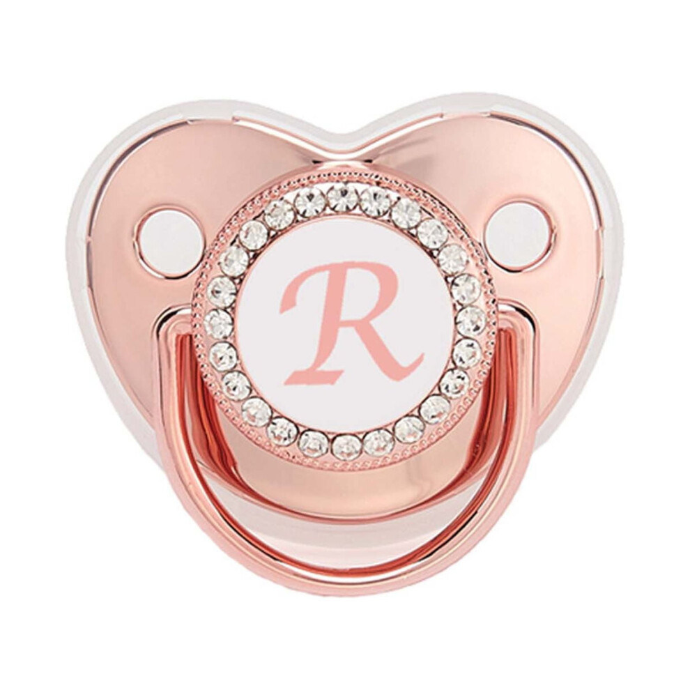 Prinxy Kids Soothing Pacifier & Teether,Baby Pacifier 26 Letter Name Initials Clip Silicone Baby Pacifier Shiny Newborn Pacifier,,R Golden/Pink