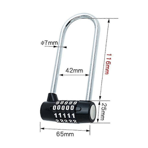 Anti-Theft Velo Code 5-digit - With Long Bar - Anti-Theft Waterproof Bicycle With Reset Code - 1