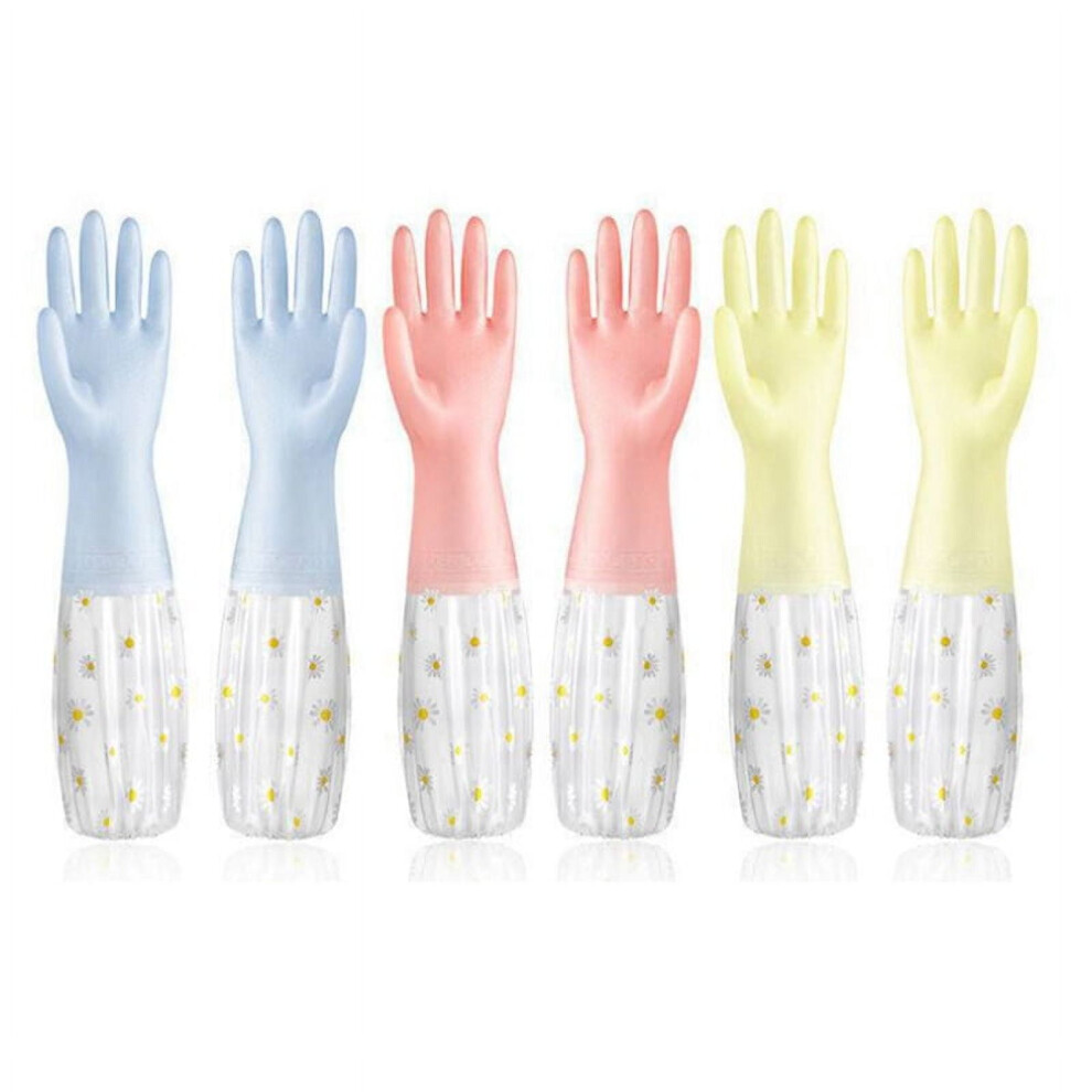 Dishwashing Cleaning Gloves 3 Pairs - Reusable Rubber Gloves 50CM