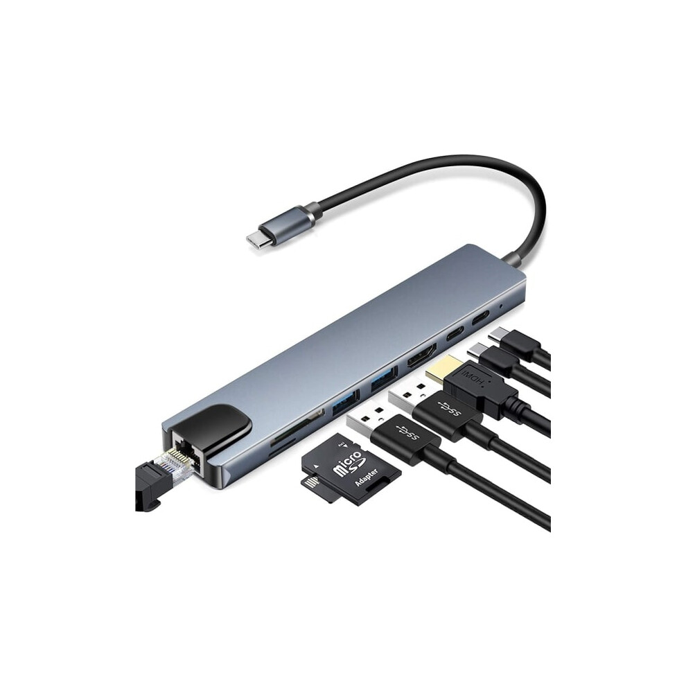 8-In-1 Type-C Hub To Usb 3.0 Usb-C Hdmi Lan Rj45 Sd Tf Adapter For Macbook Laptop 9389440491915