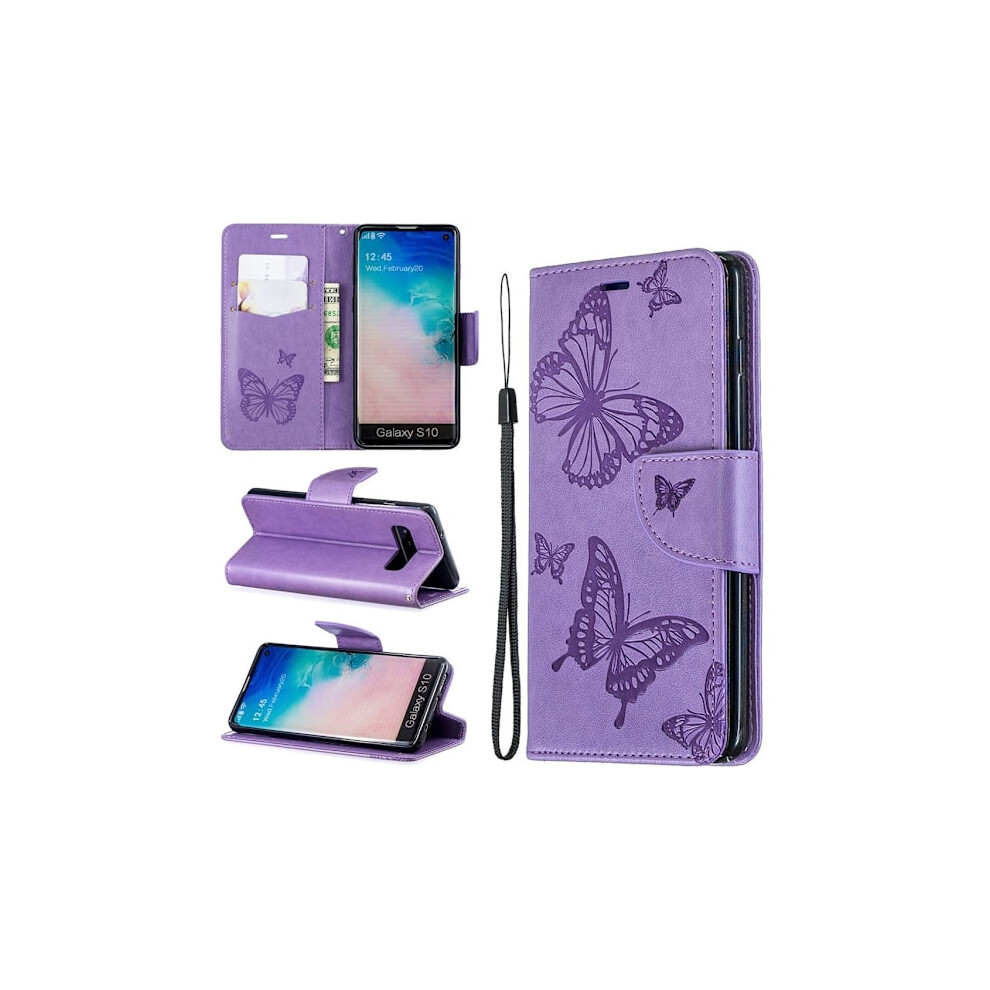 Butterfly Leather Compatible With Samsung Galaxy S10 Case - Purple 9389440492769