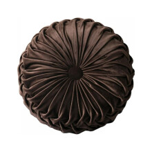 Round Throw Pillows Velvet Pleated Cushion for Couch Bed Bedroom Pumpkin Shape Home Decorative, 13.7inch (Brown)