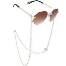 Senil Cord Eyeglass Cord Eyeglass Chain Eyeglass Cord - Gold Color, Flowers & White Beads Gold one size
