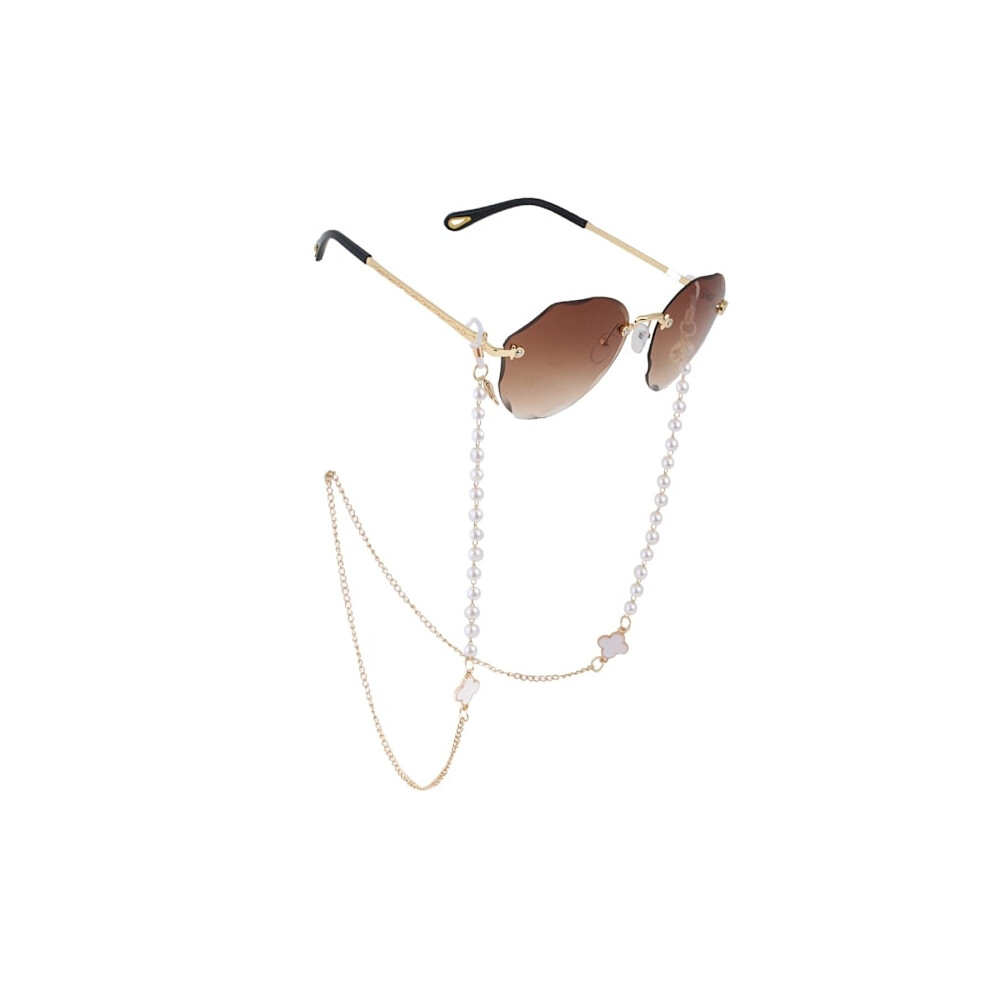 Gold/White Senil Cord Eyeglass Cord Eyeglass Chain Eyeglass Cord - Color, Flowers & Beads One Size