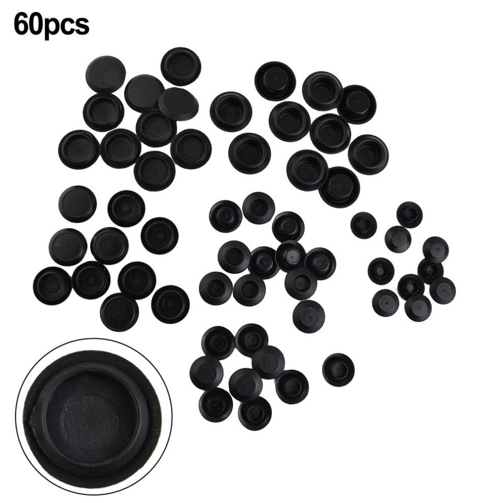 60 Piece Flush Mount Plastic Hole Plug Assortment Auto Body Sheet Metal Black 9389440527539