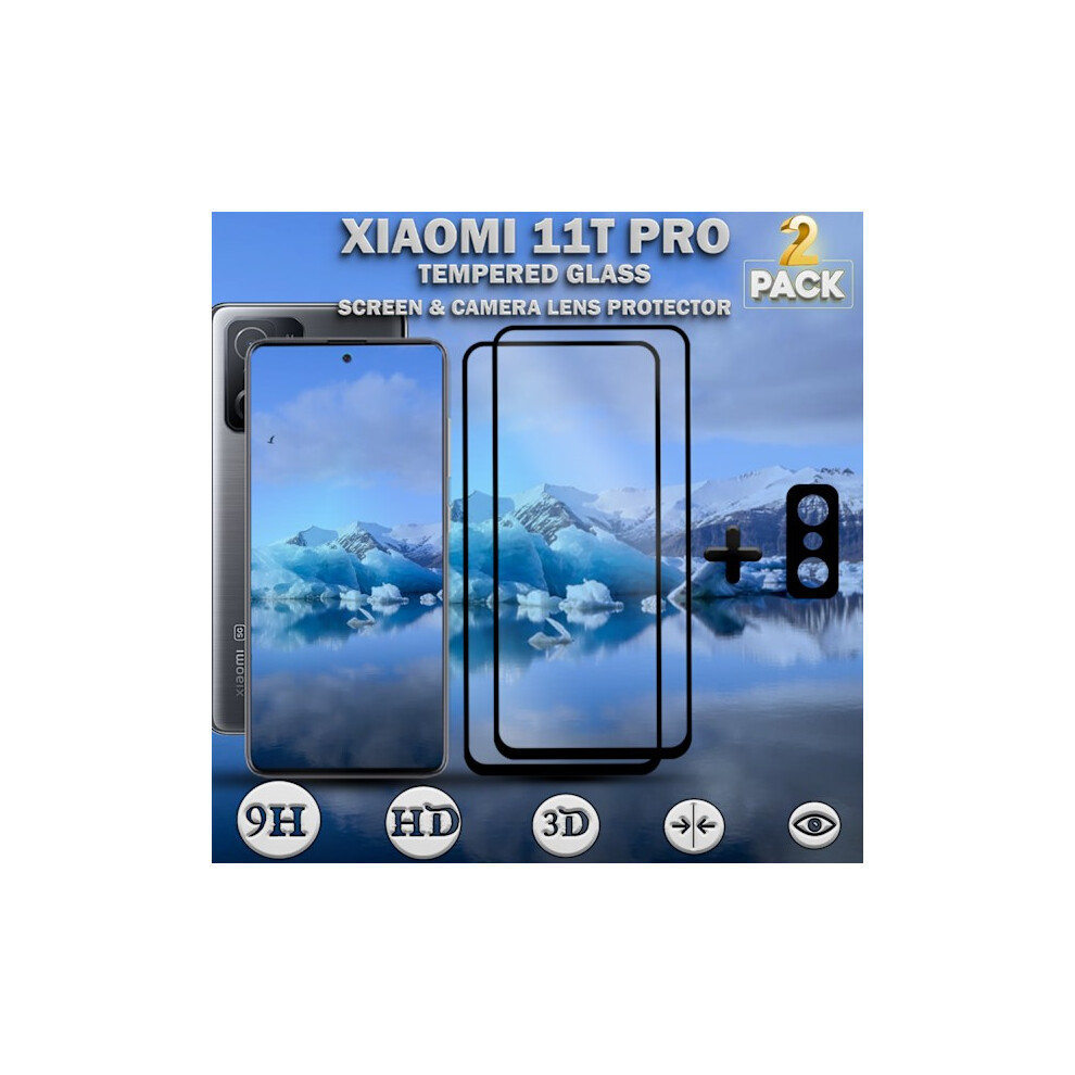 2-Pack Compatible With Xiaomi 11T Pro Screen Protector & 1-Pack Lens Protector - Tempered Glass 9H - Super Quality 3D 9389440529298
