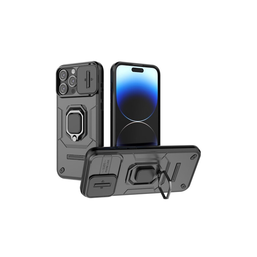 Skalo Compatible With Iphone 15 Pro Armor Hybrid Metal Ring Camera Slider - Black 9389440529229