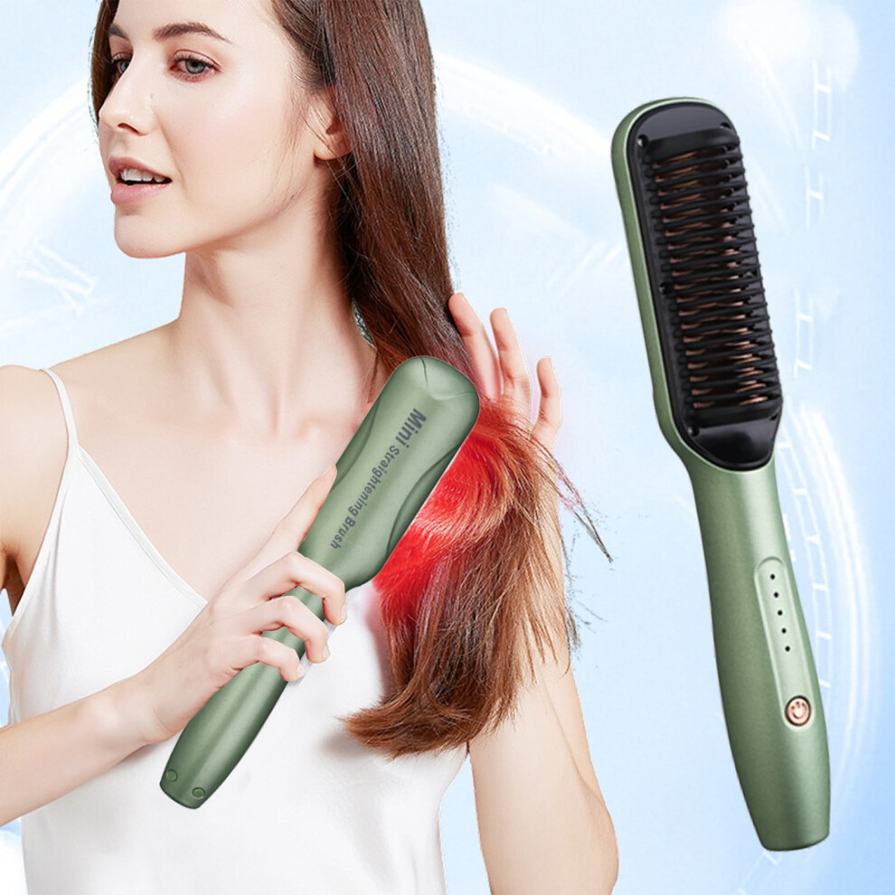 4-in-1 Porta Cord Hair Straightener Brush | Negative Ionic Plus with Dense Bristles | Dual Voltage | compatible with flat iron comb for thick curly