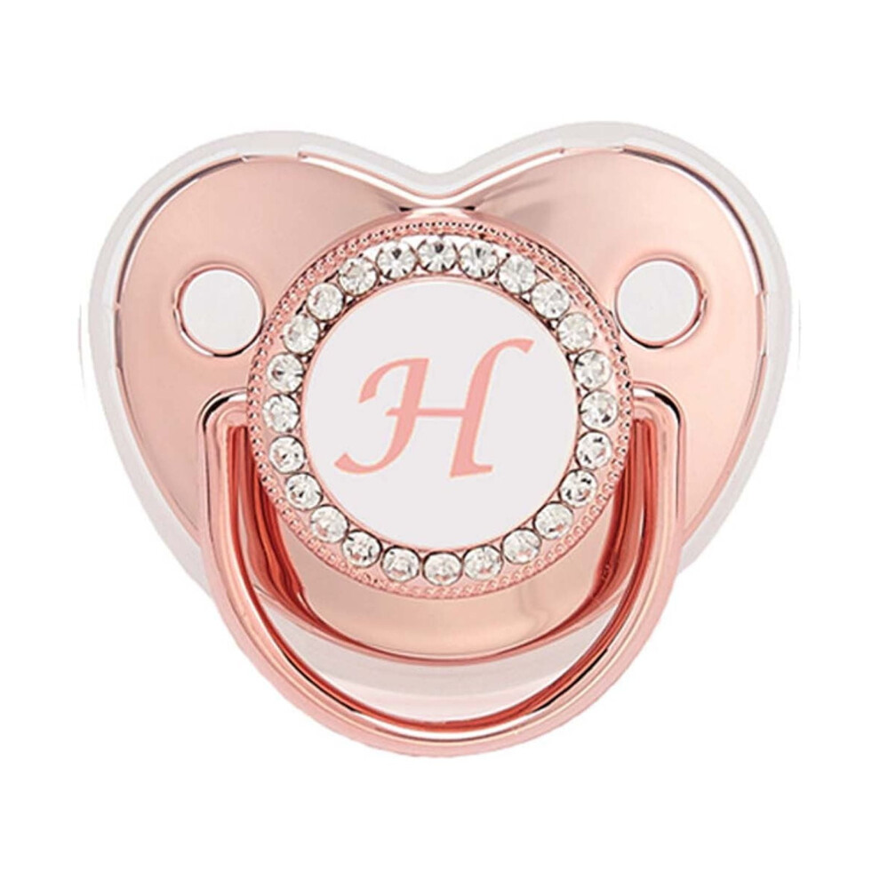 Prinxy Kids Soothing Pacifier & Teether,Baby Pacifier 26 Letter Name Initials Clip Silicone Baby Pacifier Shiny Newborn Pacifier,,H Golden/Pink