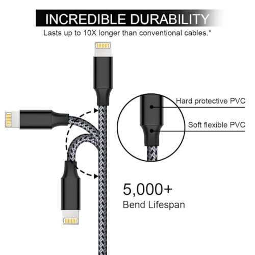 2-Pack 2 meter Lightning compatible with iPhone Charging Cable Black 1