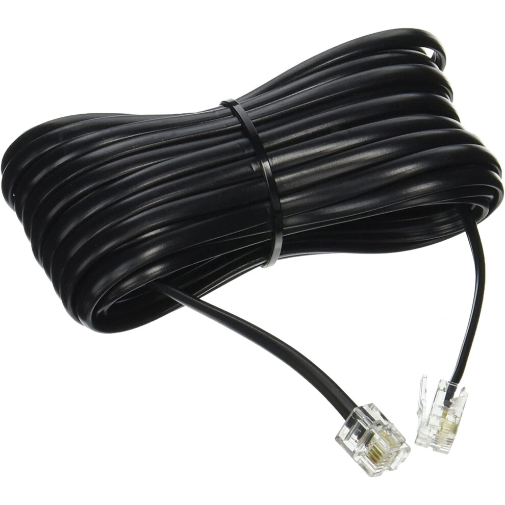 25' Ft Foot Black Phone Telephone Extension Cord Cable Line Wire With Standard Rj-11 Plugs 9389440618404