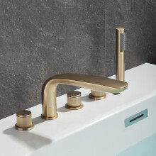 Brushed Gold Brass Bath Shower Mixer Tap with 360 Swivel Spout and Dual Lever Hot Cold Control