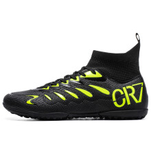 (7001 Broken Nail Black, 45) Professional Futsal Shoes High Top IC Indoor Soccer Sneakers Anti-Slip Wear-Resistant Flat Sole Training Shoes