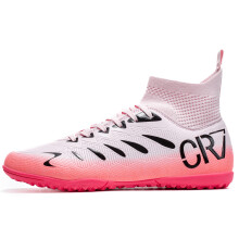 (7001 Broken Pin Pink, 41) Professional Futsal Shoes High Top IC Indoor Soccer Sneakers Anti-Slip Wear-Resistant Flat Sole Training Shoes