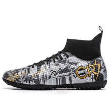 (7017 Broken Nail Black, 38) Professional Futsal Shoes High Top IC Indoor Soccer Sneakers Anti-Slip Wear-Resistant Flat Sole Training Shoes