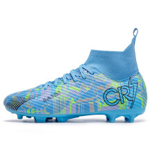 (7017 spikes blue, 39) Professional Futsal Shoes High Top IC Indoor Soccer Sneakers Anti-Slip Wear-Resistant Flat Sole Training Shoes