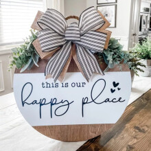 Welcome Sign for Front Door, Rustic Round Wooden Wreath , Farmhouse Front Door Front Porch Decor, New Home Housewarming Gift Wooden Door Sign, 12inch