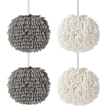 4er-Pack flauschige Bommelhandtücher, weiß & grau, schnelltrocknend, saugfähig, Chenille, für Küche und Bad, dekoratives Set