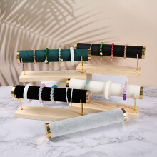 Présentoir à bracelets SUSUchens, élégant présentoir à bijoux, base en bois, support de rangement pour bracelets et montres, gris