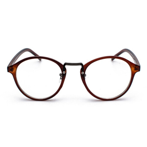 Óculos retrô redondos ovais com lentes marrons transparentes, sem grau. 1