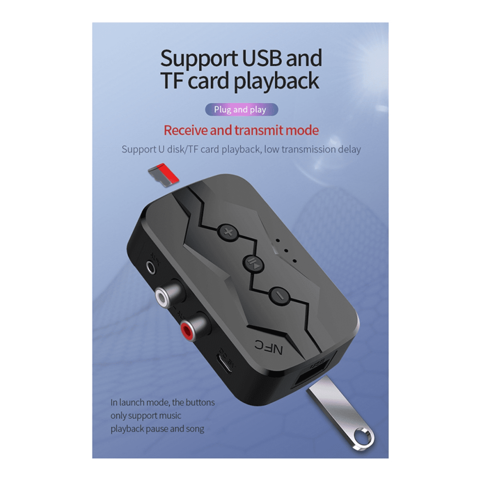 5.0 All-In-1 Bluetooth Receiver Nfc Bluetooth Transmitter Supports Tf Card U Disk Playback Rca Call Adapter 9483153216770
