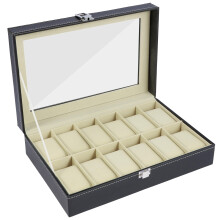 FUYGRCJ Watch Box Organizer 6/12 Slots with Glass Lid, Anti-Scratch PU Leather Watch Case for Men Women, Birthday Gift, 30x11x8cm/30.5x20x8cm