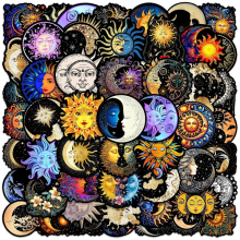 50 adesivos retrô góticos de lua e sol para scrapbooking, decoração de celular, mala, skate, à prova d'água, multicoloridos