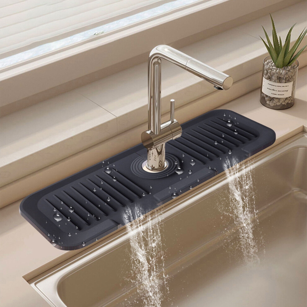 Cailmei Faucet Mat For Kitchen Sink, 14X37cm Black Fast-Drying Stone Tray Compatible With Kitchen & Bathroom Sinks 9164030931527