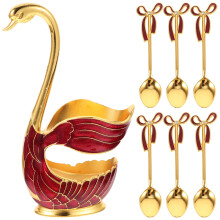 Suporte para colheres de sobremesa em forma de cisne, açucareiro, colheres de chá, durável, mini, em liga metálica vermelha.