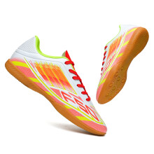 (DF002P-juhong, 42) Womens Futsal Shoes IC Indoor Flat Sole Soccer Sneakers Professional Competition Training Athletic Shoes for Ladies