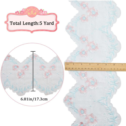 5Yards Floral Κέντημα Δαντέλας, 6,8" Πλάτος Vintage Κυματιστό Ύφασμα Διχτυού για Φόρεμα, 1
