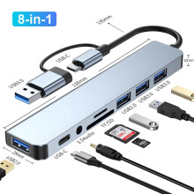 8-in-2-USB-Hub, USB 3.0-Hub, Dockingstation, 5 Gbit/s High-Speed-Übertragung, USB-Splitter Typ C auf USB OTG-Adapter für MacBook Pro