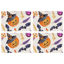 Halloweenske prestierania Winysin, sada 4 kusov, 30,5 x 46,5 cm, vtipná protišmyková umývateľná ľanová podložka na stôl na domáce párty