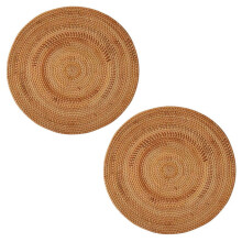 2x Geweven rotan placemats, ronde tafelmatten, antislip onderzetters voor warme gerechten