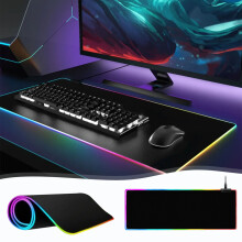 Veľká herná podložka pod myš Wanfds RGB, kožená podložka pod stôl s protišmykovou základňou, vodotesná kancelárska podložka pod