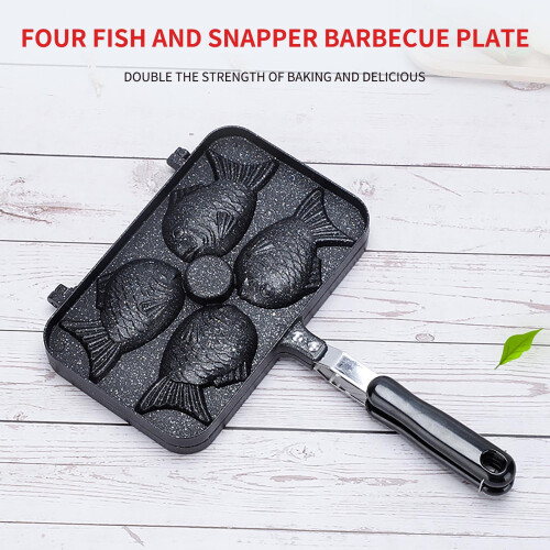 VALSEEL Kitchen Gadgets Τέσσερα ψάρια Αντικολλητική διπλής όψης σχάρα θάλασσας Aluminum4Fish 2