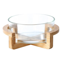 Mizh 1 Set Glass Salad Bowl Heat Resistant Bowl with Wooden Base Food Serving Bowl