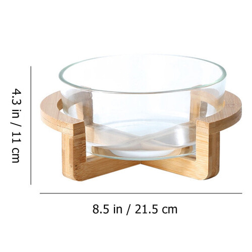 Ensaladera de vidrio Mizh1Set, resistente al calor, con base de madera. 2
